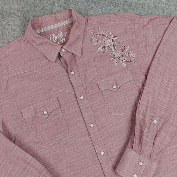 Rock 47 Men's Size X-Large Red Western Shirt Embroidered Pearl Snap Wrangler - Picture 1 of 7